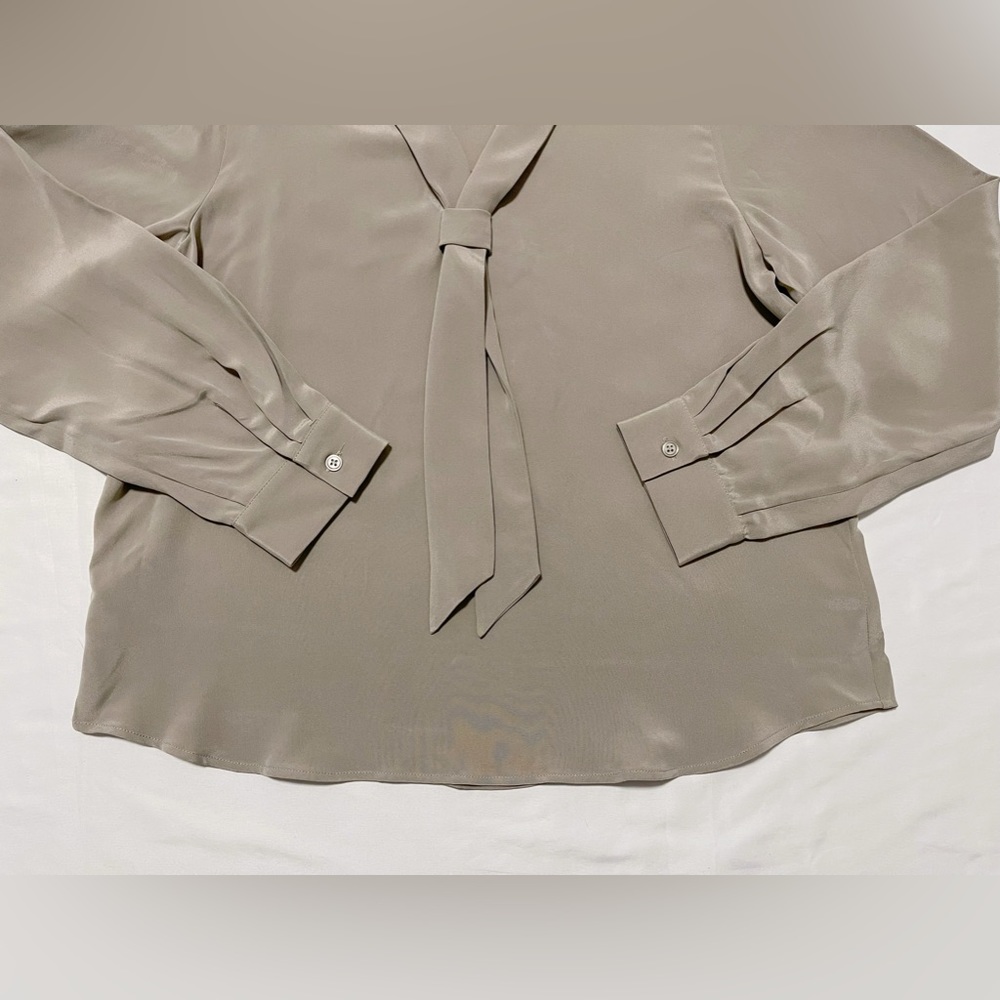 Womens Taupe Tie-Neck Blouse - Picture 6 of 12